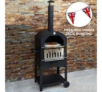 Outdoor Pizza Oven Portable Charcoal BBQ Smoker Cooker & Union Jack Flag Bunting
