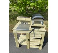 Outdoor Pizza Oven Table With Built In Cupboard Storage, Raised Pizza Stand And Planter Top