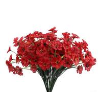 Outdoor Plastic Flower Arrangements for Porch and Garden, Artificial Plants for Year Round Beauty (Red)