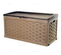 Outdoor Plastic Garden Chest, 335 Litre Storage Box, Tool Free Assembly, Two-Tone Brown Rattan Style - 4Ft X 2Ft