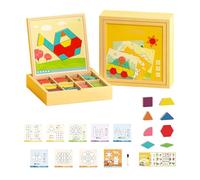 Outdoor Play 5ml Wooden Pattern Puzzle With 225pcs Tangram Puzzles + 9 Question Types (540 Question) Tangram Educational Geometric Shapes Puzzle (Yellow, 22. 5x22. 5x3. 7cm)