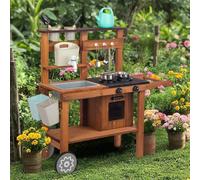 Outdoor Play Kitchen Garden Play Kitchen Mud Kitchen Kids Outdoor With Wheels, Kettle, Sink, Wooden Plant Container, Children's Kitchen