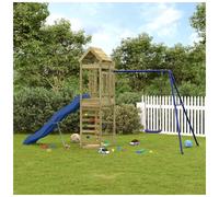 Outdoor Playset Solid Pine 407x185x239cm Blue Slide Swing Rock Wall Sandpit Kids