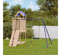 Outdoor Playset Solid Pine Wood Blue 240 x 170.5 x 215 cm Tower Swing Climb Play