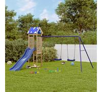 Outdoor Playset Solid Pine Wood Blue 308x259x208 cm Multi-Activity Tower w/Slide