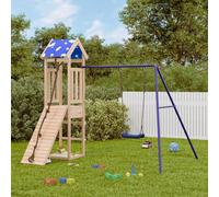 Outdoor Playset Solid Pine Wood Blue Swing Climbing Wall Sandpit 238x196x208cms