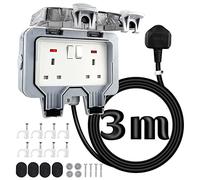 Outdoor Plug Sockets Waterproof 3m Extension Lead Ip66 Weatherproof Double Outside 13Amp 2 Gang External Power Electrical Plug for Outdoors Garden