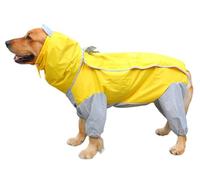 Outdoor Polyester Puppy Waterproof Glisten Four-Leg Raincoat Doggie Hooded Rain Gear Jumpsuit for Small Medium Dog A-Gray+Yellow 30