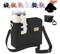 Outdoor Portable Crossbody Water Cup Storage Bag Compatible with Stanley & Most Water Bottles | Includes Coin Purse & Plush Bunny Keychain | Adjustable Crossbody Holder for Travel & Daily Use (Black)