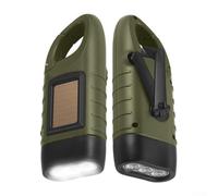 Outdoor Portable LED Light, Solar Powered Hand Cranked Flashlight, Hand Cranked Power Generation Strong Light Portable Hiking Camping Light (Army Green)
