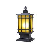 Outdoor Post Cap Light with Yellow Glass Shade Deck Fence Lighting Waterproof Column Illumination for Garden Balcony(Black,Small)