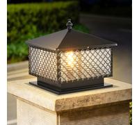 Outdoor Post Caps Lights Hard Wired E27 Exterior Outdoor Post Lantern Black Column Pillar Lights Square Outside Gate Pedestal Lighting Weatherproof Bollard Lamp Garden Park Garage Pier Mount Lamps