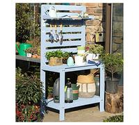 Outdoor Potting Bench Table - Solid Wooden Gardening Wortat with Hoo Blue Color 90x45x165cm - Ideal for Planting Gardening and Outdoor Projects