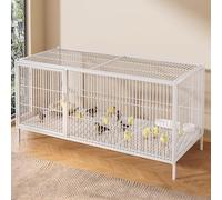 Outdoor Poultry Habitat Cage With Skylight, 2cm Secure Mesh & Auto-Lock Door, Metal Chicken Coop For Yard Small Animals Duck Rabbit Cat(White,120 * 50 * 60cm)