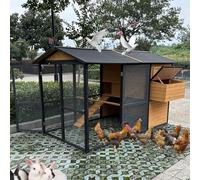 Outdoor Poultry Hutch with Waterproof Roof, Pull-Out Tray, Ramp, Nesting Box, and Double Door for Secure and Easy Access