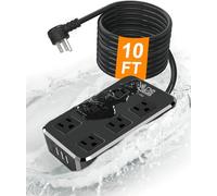 Outdoor Power Strip Weatherproof, Waterproof Surge Protector with 6 Wide Outlet with 3 USB Ports, 10FT Extension Cord,1875W Overload Protection,Outlet Extender for Christmas Lights ETL Listed Black