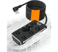 Outdoor Power Strip Weatherproof, Waterproof Surge Protector with 6 Wide Outlet with 3 USB Ports, 10FT Extension Cord,1875W Overload Protection,Outlet Extender for Christmas Lights ETL Listed Black