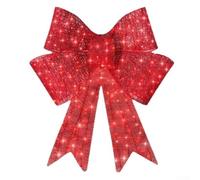 Outdoor Pre-Lit Christmas Bow Decoration 24in, Large LED Holiday Yard Decor with Power, Weatherproof Red Ribbon for Porch Tree Garden Festival Display