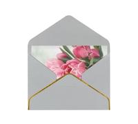outdoor Pretty Floral Printed Pearl Paper Greeting Card, Light Grey - Folded Blank Cards with Gold Trim for Weddings, Birthdays, Christmas