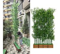 Outdoor Privacy Fence Artificial Bamboo, Tall Faux Bamboo Tree with Wooden Base, Perfect for Patio Deck Balcony and Office Greenery Wall Dividers