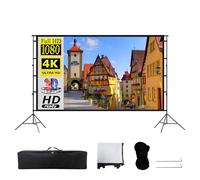 Outdoor Projector Screen with Stand 84/100/120/150 inch 16:9 4K HD Wrinkle-Free Foldable Projection Screen, Black Backing(150 inch 16:9)