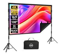 Outdoor Projector Screen with Stand - LEORFI 100 inch Black Backing Projection Screen - Upgraded Movie Screen 16:9 4K HD - Wrinkle-Free Lightweight Movie Screen with Carry Bag for Backyard Night