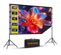Outdoor Projector Screen with Stand, TOWOND 120 inch Portable Projector Screen Black Backing, Indoor Projection Screen 16:9 4K HD Wrinkle-Free Movie Screen with Carry Bag for Backyard Movie Night