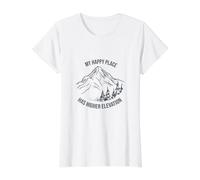 Outdoor Pun My Happy Place has Higher Elevation Value Graphic T-Shirt, Women, White, XS
