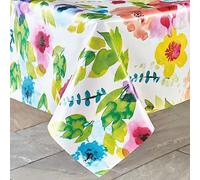 Outdoor PVC Tablecloth - Wipe Clean Botanical Design Home or Garden Dining Table Surface Protector Cover, Protection from Spills & Scratches - Round, Measures 135cm Diameter, Watercolour Floral