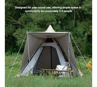 Outdoor Pyramid-Shaped Camping Tent Fully Automatic Tipi Tent Ox Cloth Backpacking Tent(Sand Color)