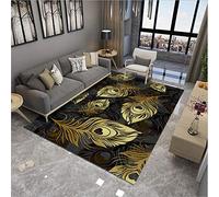 Outdoor-QJ Home Accessories Rug Designer Extra Large Area Rugs Modern Living Room Carpet Bedroom Dining Room Runner Kitchen Floor Mat Black gold yellow heart feather print 140x200CM