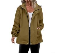 Outdoor Quick Dry Raincoat, Women's Waterproof Jacket, Packable Lightweight Windproof Casual Zipper Windbreaker With Hood(S Khaki)