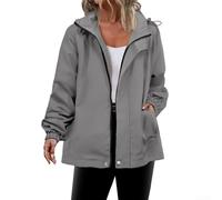 Outdoor Quick Dry Raincoat, Women's Waterproof Jacket, Packable Lightweight Windproof Casual Zipper Windbreaker With Hood(L Light gray)