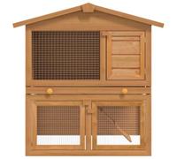 Outdoor Rabbit Hutch 2 Layer Small Animal House with 3 Doors | Sturdy wood frame, iron wire mesh, green roof, pull-out tray, slide-bolt latches