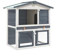 vidaXL Outdoor Rabbit Hutch 3 Doors Grey Wood Pet House Habitat Cage Carrier
