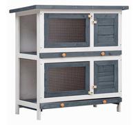 vidaXL Outdoor Rabbit Hutch 4 Doors Grey Wood Pet House Habitat Cage Carrier