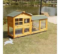 Outdoor Rabbit Hutch, Two Floors Bunny Cage with Tilt Run and Trays, Large Wooden Rabbits Coop for Chicken Guinea Pig Pet(Golden brown)