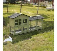 Outdoor Rabbit Hutch, Two Floors Bunny Cage with Tilt Run and Trays, Large Wooden Rabbits Coop for Chicken Guinea Pig Pet(Malt green)