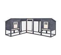 vidaXL Solid Fir Wood Outdoor Rabbit Hutch with Run Grey and White Play Pen