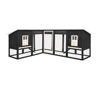 vidaXL Outdoor Rabbit Hutch with Run Grey and White Solid Fir Wood, Grey