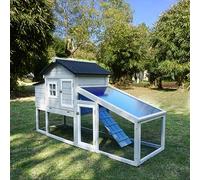 Outdoor Rabbit Hutch, Wooded Bunny Cage with Asphalt Roof and Removable Tray, Elevated Chicken House Great for Small Animals