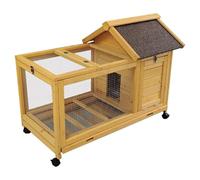 Outdoor Rabbit Hutch, Wooded Chicken Coop with Asphalt Roof and Removable Tray, Bunny Cage Great for Guinea Pig Small Animal Poultry(Wood color)