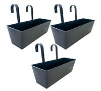 Outdoor Rail Planter - 3 Metal Fence Buckets, Hanging Hook System, Garden Container Set, Fence Plant Container System, Rail-Mounted Bucket Planters, For Outdoor Use In The Country