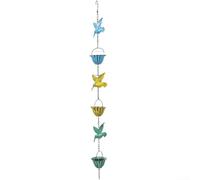 Outdoor Rain Chain 7 8ft with Six Hummingbird and Six Flower Cups, Metal Construction with Protective Bronze Coating, Adjustable with S Hook for Gutter Compatibility