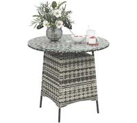 Outdoor Rattan Coffee Table 80x80x74cm Grey PE Rattan Tempered Glass w/Umbrella