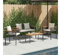 Outdoor Rattan Dining Set Black & Cream White PE Rattan 80x40x38cm Cushioned