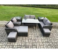 Outdoor Rattan Garden Furniture 10 piece Grey Patio Furniture Set 9 Seater Lounge Sofa Set with Rectangular Table Fimous Dark Grey One Size