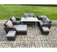 Outdoor Rattan Garden Furniture 9 piece Grey Patio Furniture Set 9 Seater Lounge Sofa Set with Rectangular Table Fimous Dark Grey One Size