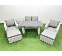 Outdoor Rattan Garden Furniture Dining Set 6-seater with Side Table Fimous Light Grey One Size