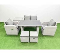 Outdoor Rattan Garden Furniture Dining Set 6-seater with Side Table Fimous Light Grey One Size